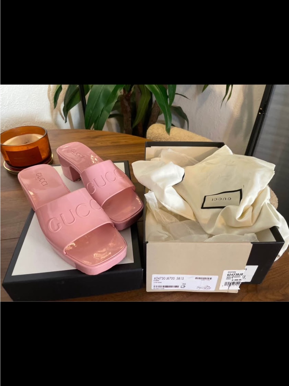 Gucci Pink Patent Rubber Slide Mules with Embossed Logo